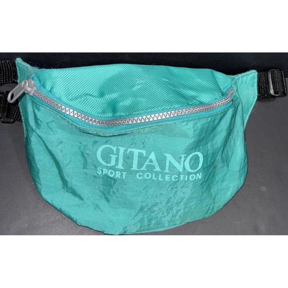 Vintage Gitano Fanny Pack 90s Adjustable Green Blue Zip Outdoor Belt Bag